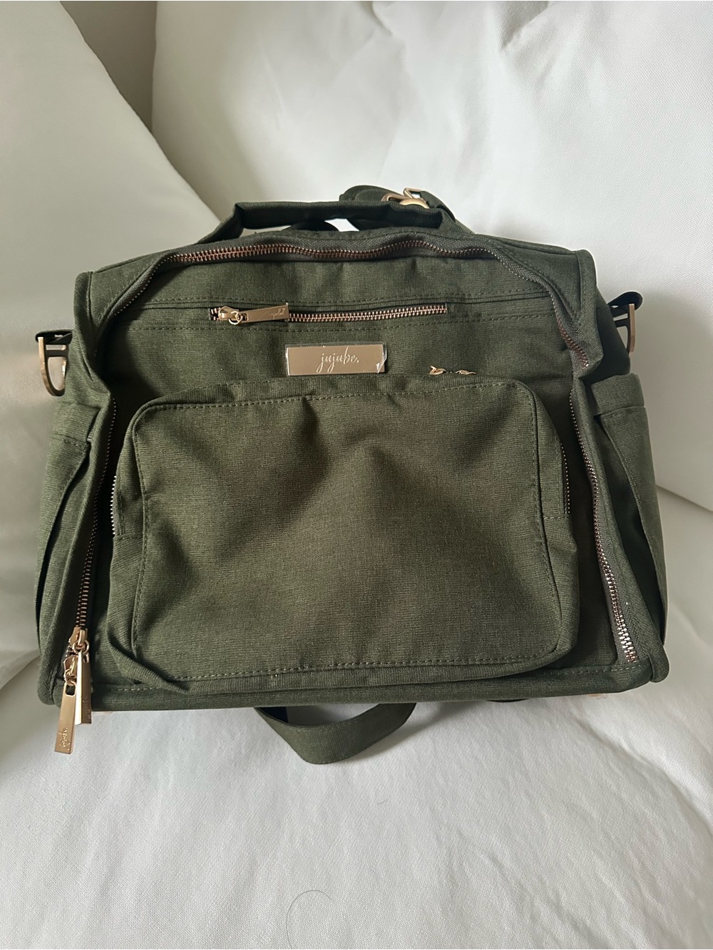 Ju-Ju-Be Olive Green Baby Bag with Rose Gold Hardware